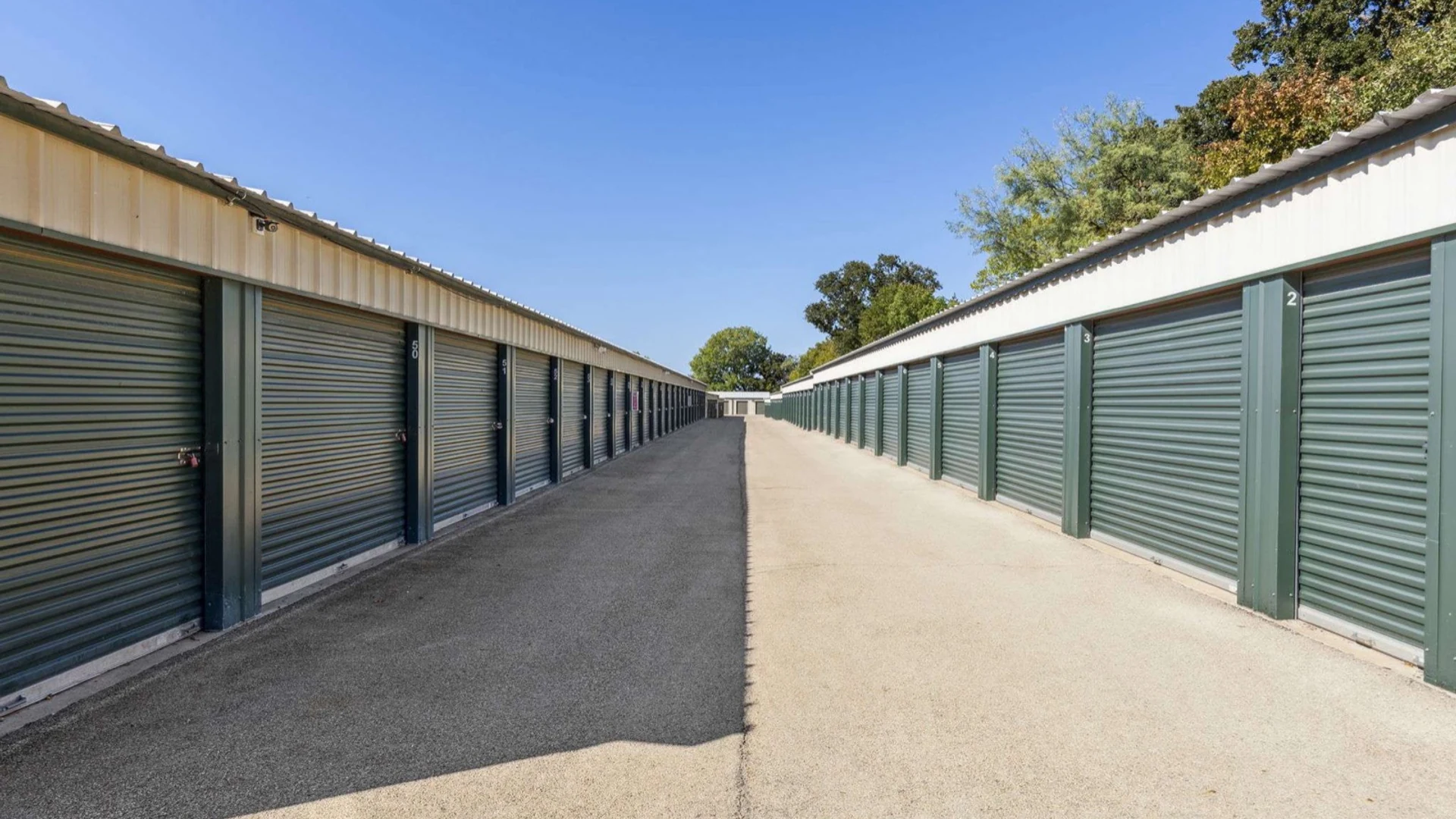 Drive-up storage units with roll-up doors at Temple Hall Hwy
