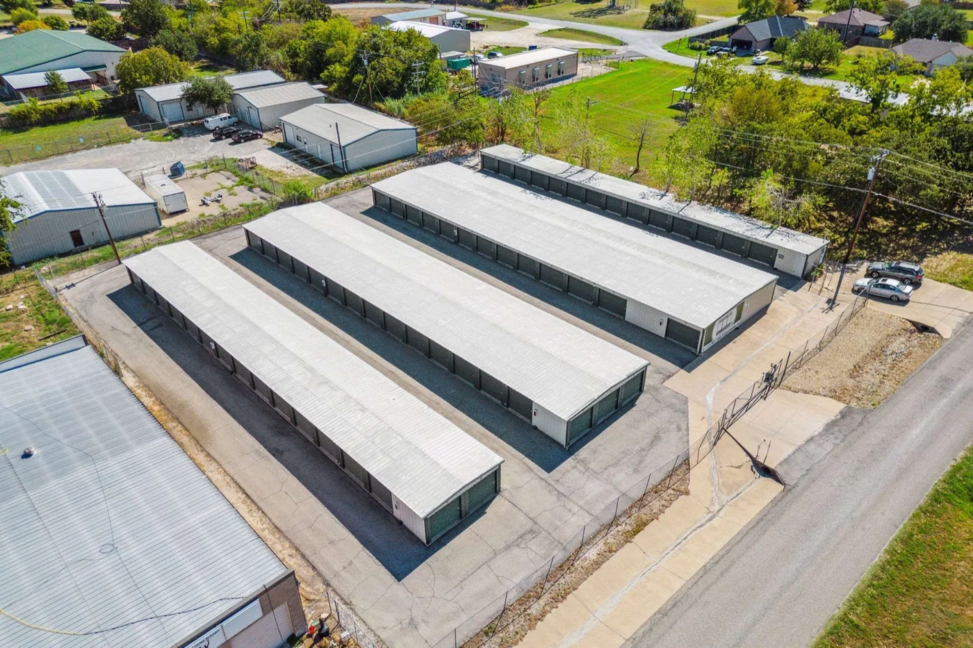 Aerial view of the Western Hills Trail drive-up storage units, Granbury TX