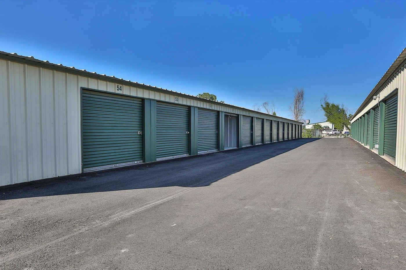 Rows of drive-up storage units at Western Hills Trail